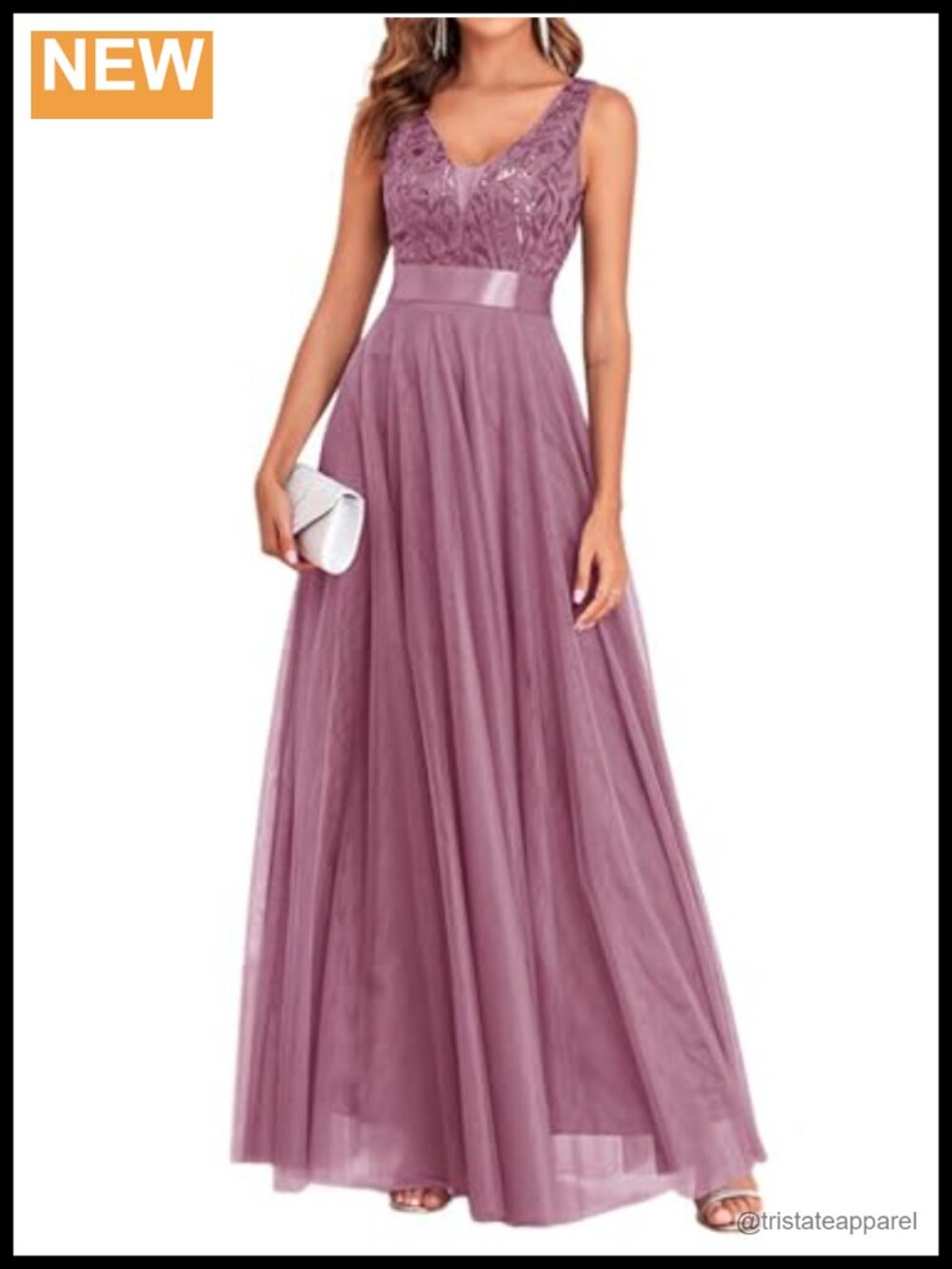 Tulle V Neck Sleeveless Sequin Floor Length A Line Formal Evening Gown
